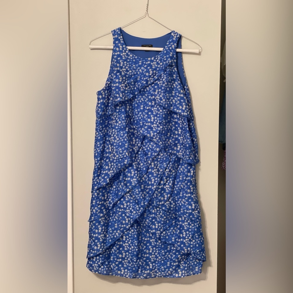 Ann Taylor Blue Chiffon Print Tiered Ruffle Sleeveless Dress, size 6P